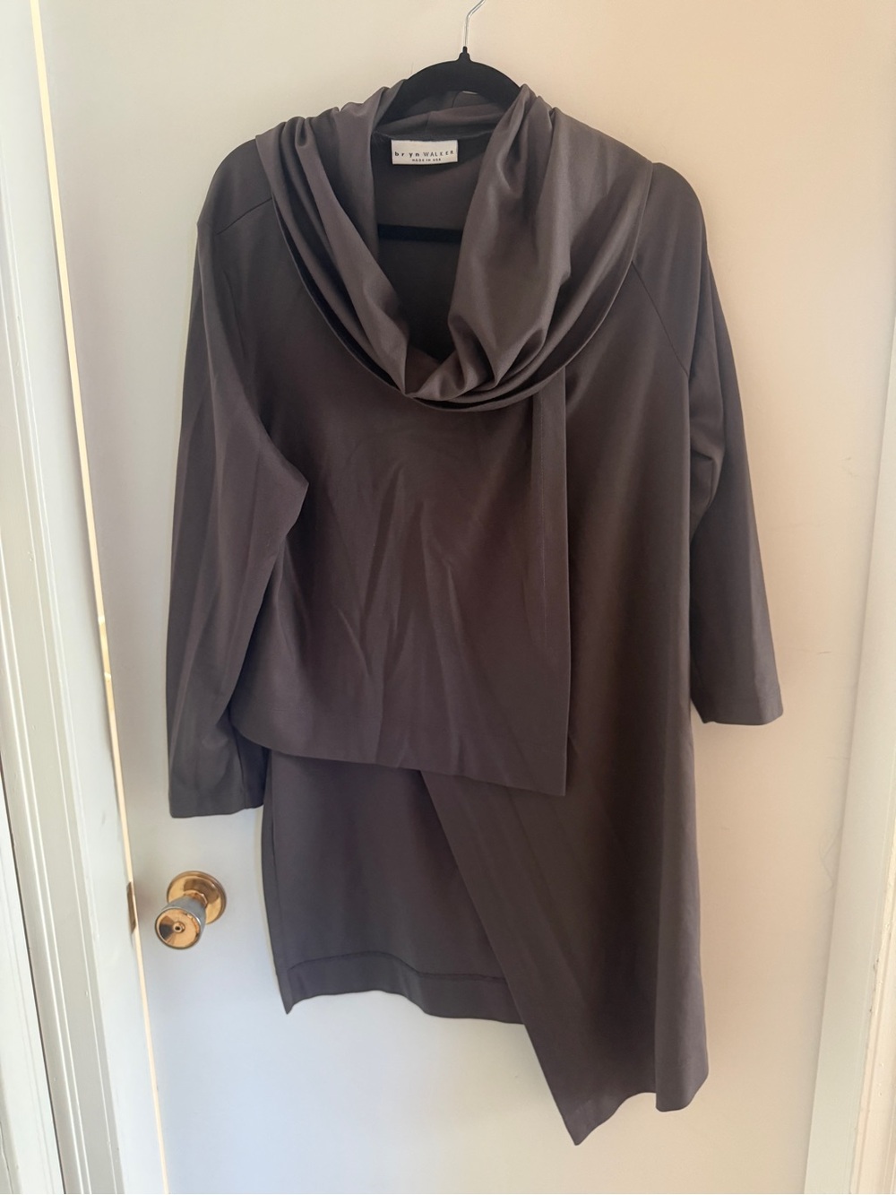 Bryn Walker Brown High Low Tunic Top Small Made in USA Cowl Neck Lagenlook